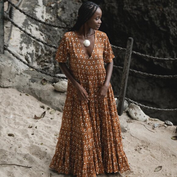 Daughters of India Chaaya Brown Floral Maxi Dress - Picture 2 of 12